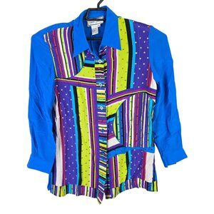 Womens Vintage Diane Gilman 100% Silk Multicolor Striped Shirt Button Up Size S